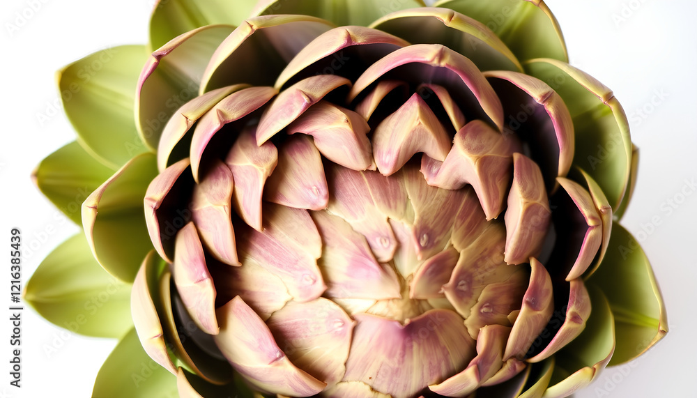 Fresh artichoke on green grass with purple leaves Fresh artichoke on green grass with purple leaves