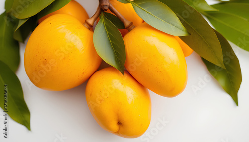 Fresh ripe apricots with leaves on a tree branch