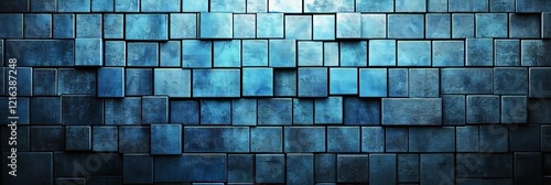 Dark Blue Grunge 3D Cubic Wall Abstract Background for Design, Industrial, and Architecture Concepts photo