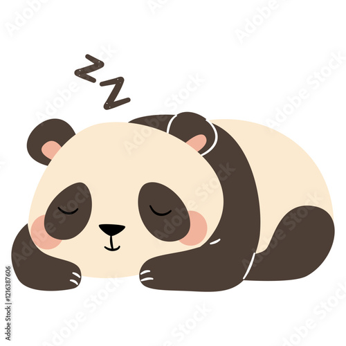Flat vector illustration in a simple children's style. Cute panda sleeping on white background . Vector illustration