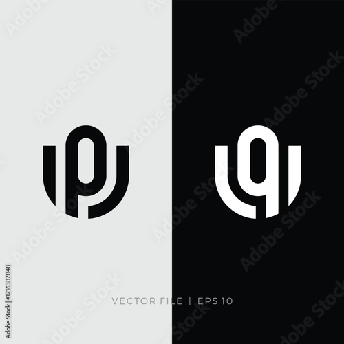 initial letter UQ QU or UP PU simple logo