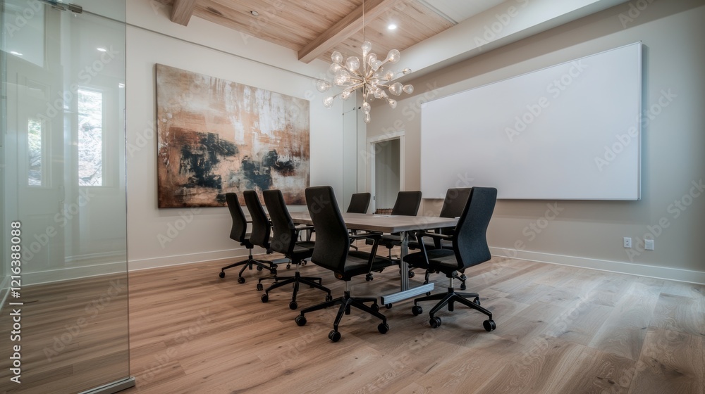 Fototapeta premium Modern Conference Room with Stylish Lighting and Contemporary Art