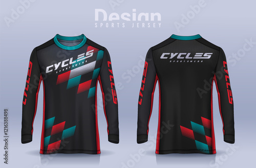 t-shirt sport design template, Long sleeve soccer jersey mockup for football club. uniform front and back view,Motocross jersey.