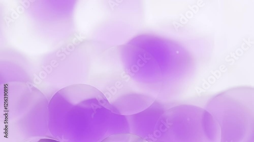 Purple clear bubbles move slowly in transparent fluid. Bubble molecules.