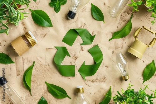 Wallpaper Mural Eco-Friendly Recycling Symbol with Leaves Torontodigital.ca