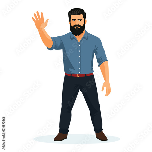 Man Making Stop Hand Gesture in Minimalist Flat Illustration