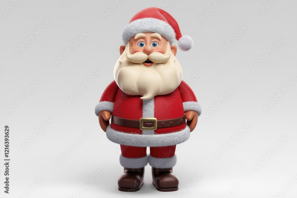 A cheerful 3D-rendered Santa Claus stands against a light gray background, ready for Christmas. A cheerful 3D-rendered Santa Claus stands against a light gray background, ready for Christmas.