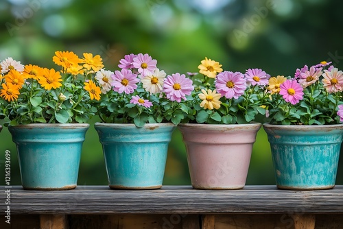 Wallpaper Mural Colorful Flowers in Pots - Springtime Garden Torontodigital.ca