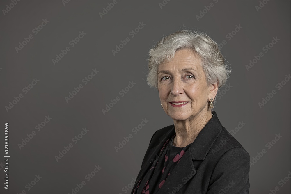Studio portrait of a senior woman posing against a grey background Studio portrait of a senior woman posing against a grey background