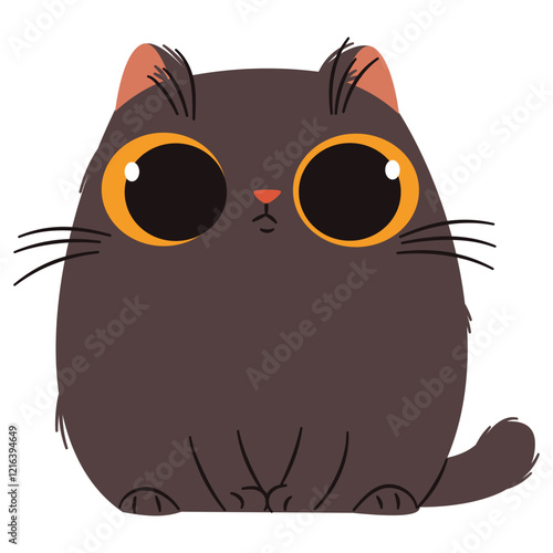 Cute disgruntled black kitten. Flat vector illustration in simple childish style. White background . Vector illustration