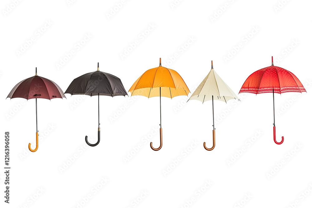 Obraz premium A row of umbrellas with different colors and patterns. ,on transparent background.