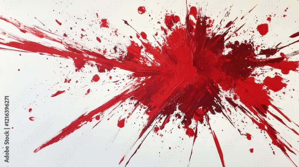 A burst of red paint exploding outward on a clean white surface, capturing motion and intensity in design. A burst of red paint exploding outward on a clean white surface, capturing motion and intensity in design.