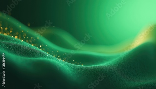 Mesmerizing High-Definition Abstract Wallpaper: Vibrant Green Background with Wavy Gold Dots,  Resolution