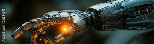 Glowing Microchip Interacting with Precise Robotic Touch Advanced Engineering and Nanotechnology Precision in a Futuristic Technological Marvel Witness the seamless interaction between cutting-edge photo