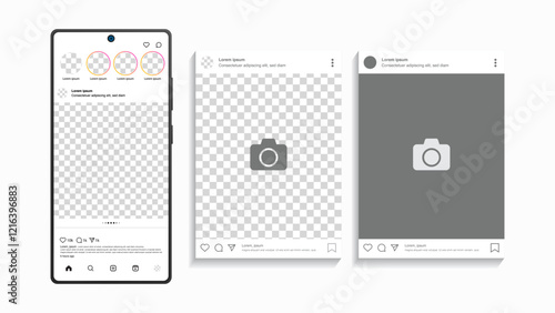Social Media Frame Mockup and Smartphone Template Design. Vector News Feed Elements