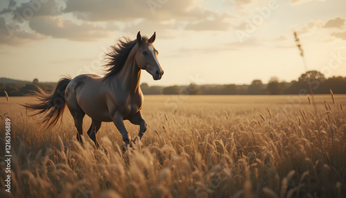 Wallpaper Mural Golden Hour Gallop: A Chestnut Horse Runs Free in a Sunlit Field Torontodigital.ca