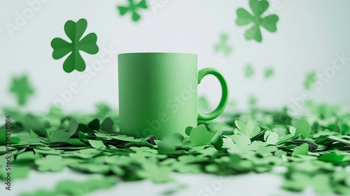 Wallpaper Mural Saint Patrick's Day party decoration with green theme including mug paper clover leaf and confetti on a white background Torontodigital.ca