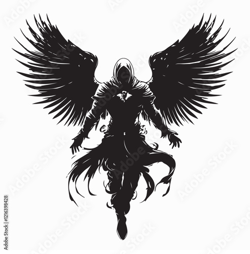 Flying man angel silhouette mythology symbol vector image isolated on white background.