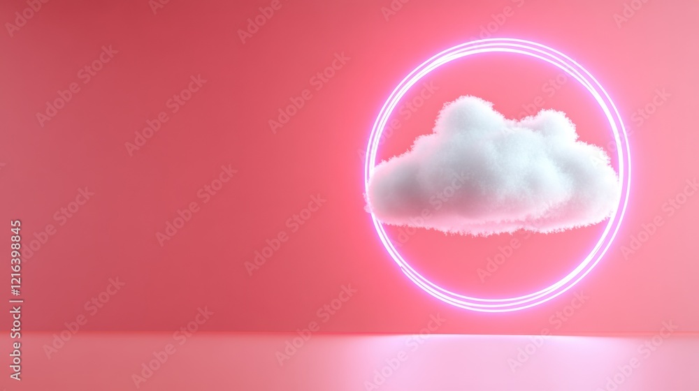 Pink Neon Cloud Minimalist Design Soft Fluffy Cloud Pink Background Pink Neon Cloud Minimalist Design Soft Fluffy Cloud Pink Background