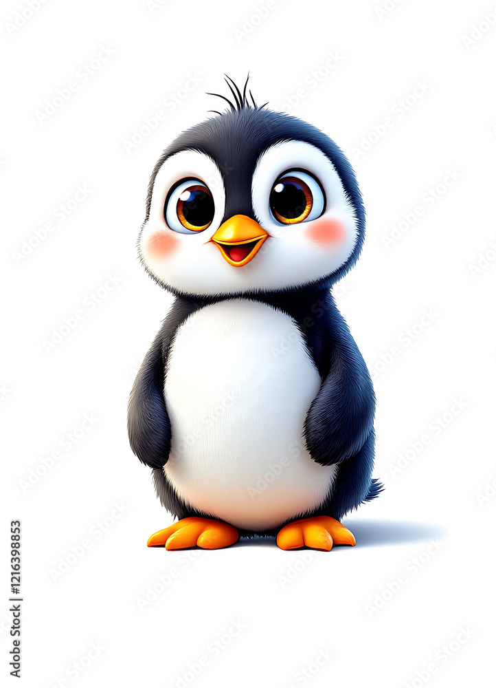 Fototapeta premium Adorable 3D Render of a Baby Penguin: A Cute and Playful Antarctic Chick