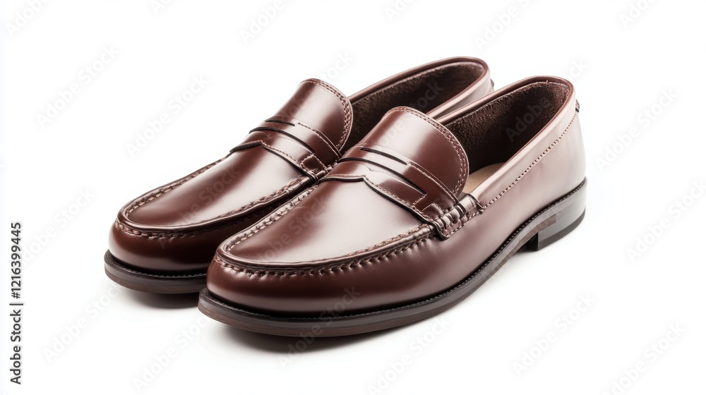 A pair of loafers with a polished finish, isolated on white for modern professional footwear ads. A pair of loafers with a polished finish, isolated on white for modern professional footwear ads.