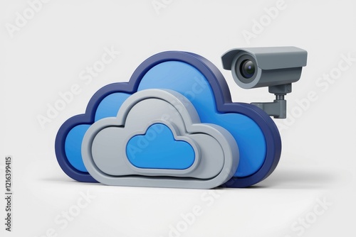 Cloud security concept: a security camera monitors data stored in the cloud. photo