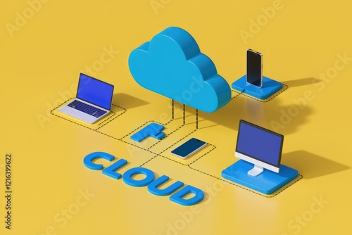 Cloud computing connects devices like laptops, smartphones, and desktops, enabling data sharing and synchronization. photo