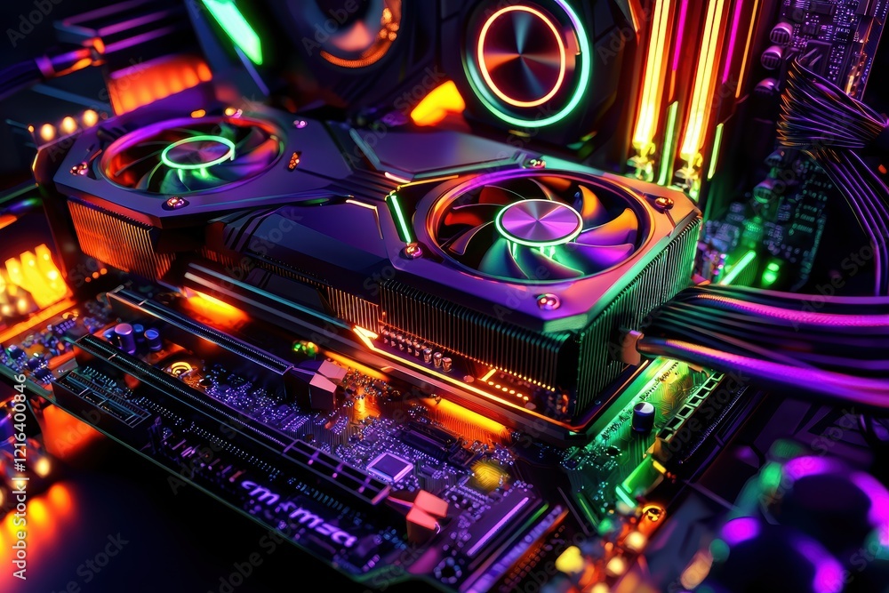 Obraz premium Modern gaming graphics card installation for optimal performance.