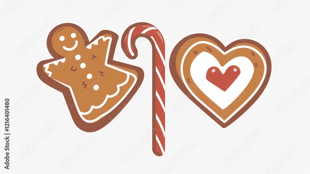 Obraz premium Delicious Set of Gingerbread Cookies Vector Illustrations