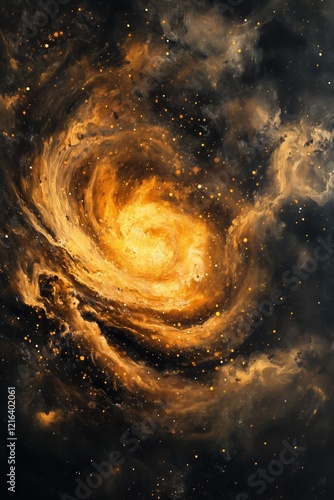 Radiant Golden Cosmic Swirl on a Dark Background - Made with Generative AI photo