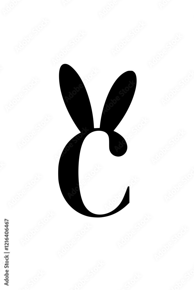 Letter C with bunny ears design, Stylized black letter C featuring rabbit ears on a white background, representing playful and modern typography with a creative touch.
Letter C with bunny ears design, Stylized black letter C featuring rabbit ears on a white background, representing playful and modern typography with a creative touch.