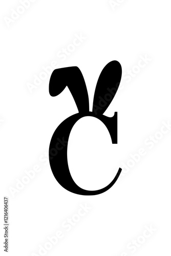Letter C with bunny ears design, Stylized black letter C featuring rabbit ears on a white background, representing playful and modern typography with a creative touch.  
  
