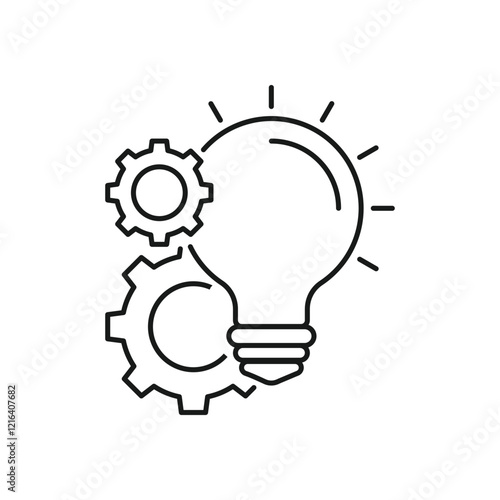 light bulb with gear mechanism, solution idea vector icon, concept of spreading innovation, thin line symbol on white background