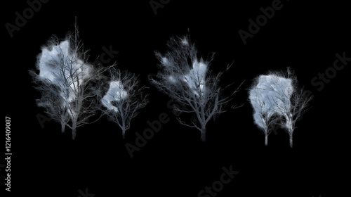 snow covered tree branches black background,generative ai