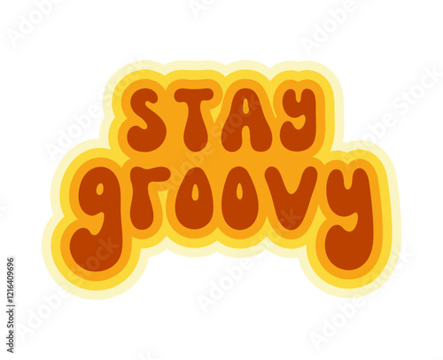 Stay Groovy Lettering Retro 70s Style. Cute Vintage Wallpaper. Hippie Wavy Vector Quote Isolated on White Background. Colorful Fun Lettering in Retro 1970s Trendy Vibe. Psychedelic Graphic Print 1960s
