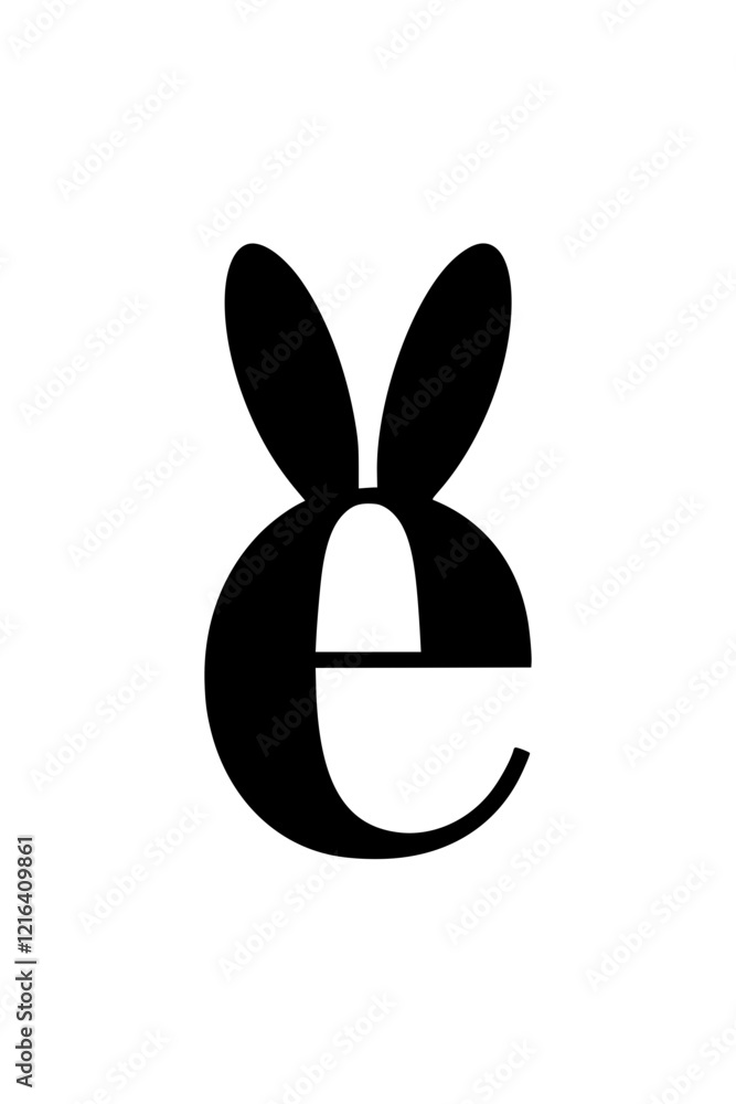 Letter E with bunny ears design, Stylized black letter E with playful rabbit ears on a white background, representing creative and modern typography with a fun concept.
Letter E with bunny ears design, Stylized black letter E with playful rabbit ears on a white background, representing creative and modern typography with a fun concept.
