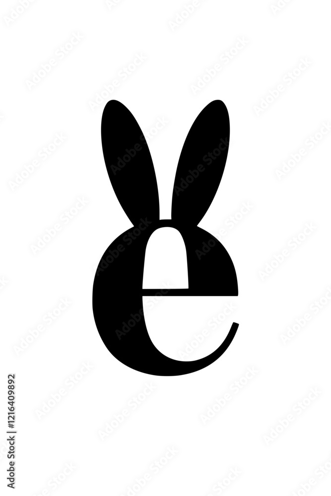 Letter E with bunny ears design, Stylized black letter E with playful rabbit ears on a white background, representing creative and modern typography with a fun concept.
Letter E with bunny ears design, Stylized black letter E with playful rabbit ears on a white background, representing creative and modern typography with a fun concept.