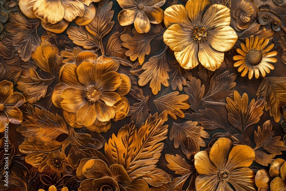 Fototapeta premium Golden floral decoration creating a luxurious and elegant pattern, perfect for backgrounds and design projects
