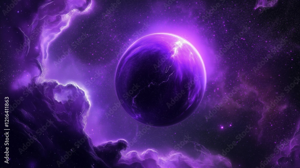 Fototapeta premium Dark Purple Abstract Galaxy Design with Flowing Wavy Lines: A Stunning Cosmic Artwork in a Striking Dark Theme. A Mesmerizing Dark Purple Galaxy-Inspired Abstract Design with Elegant Wavy Lines
