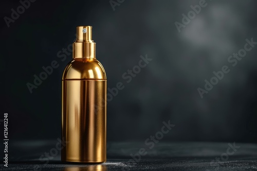 Luxurious golden perfume bottle on a dark mysterious surface, creating an elegant and sophisticated atmosphere photo