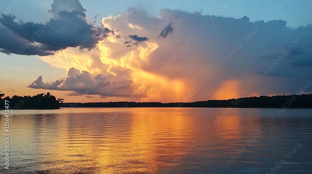 Beautiful night scene on the lake with clouds Beautiful night scene on the lake with clouds