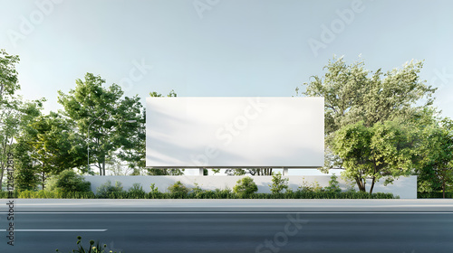 white billboard mockup on a rural road surrounded by open fields and trees 