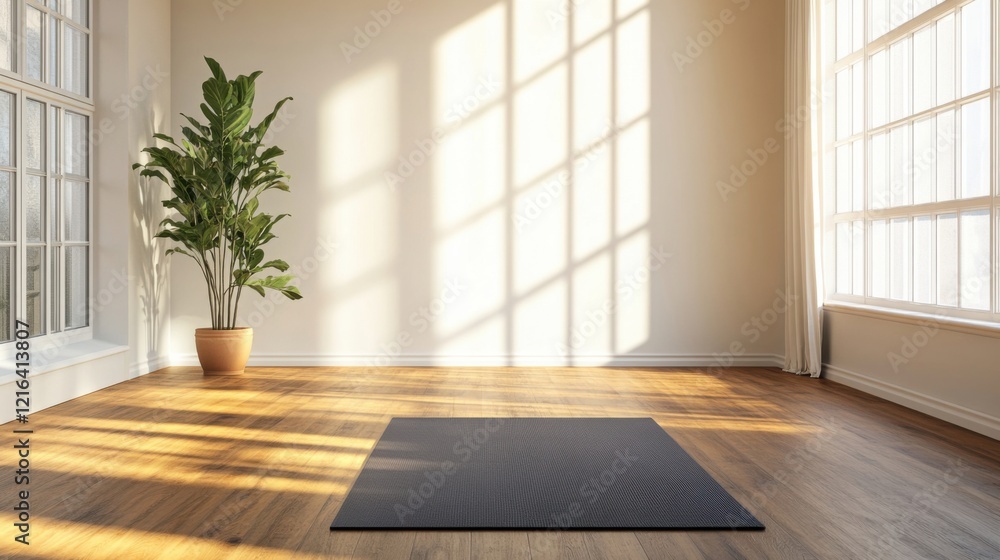 Fototapeta premium a yoga mat in a room with a plant