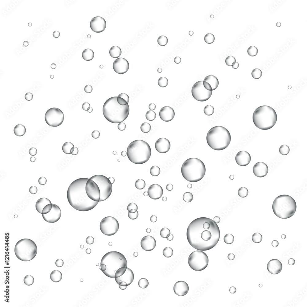 Oxygen air bubbles flow in water on white background. Oxygen air bubbles flow in water on white background.