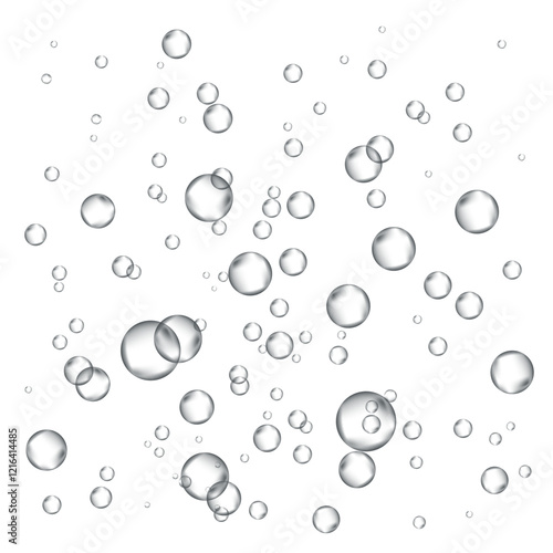 Oxygen air bubbles  flow  in water on white  background.