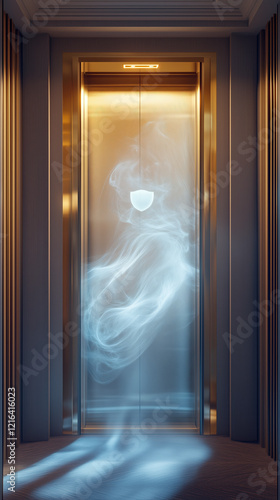 Luxury Elevator with Warm Lighting and Aromatic Waves, Generative AI photo