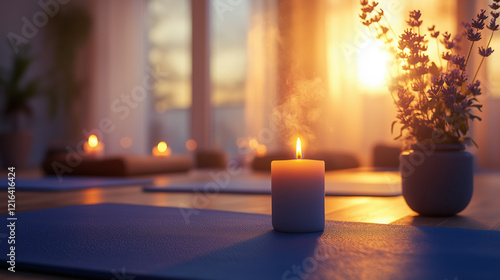 Clean and Soothing Yoga Studio with Peppermint and Lavender Waves, Generative AI photo