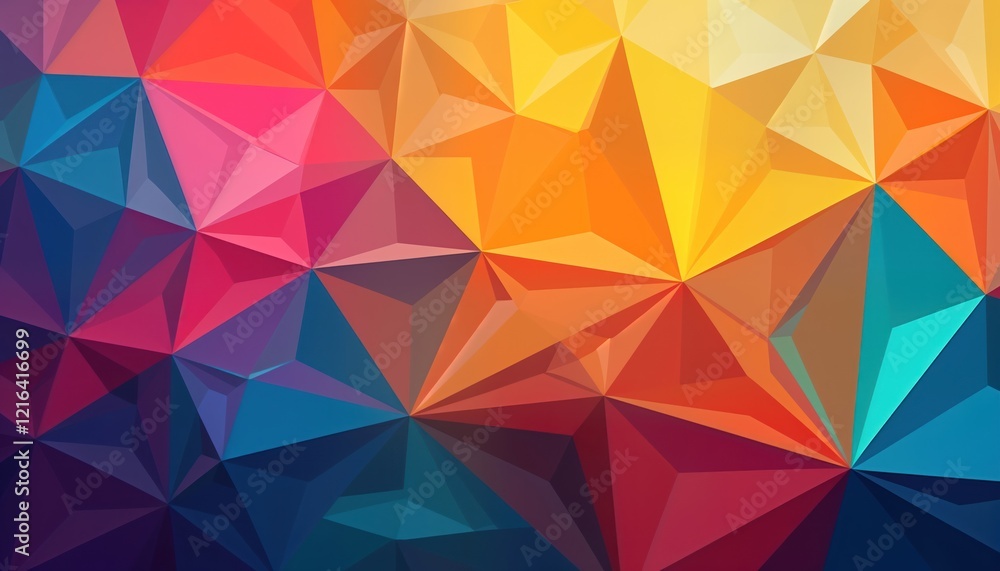 Fototapeta premium Vibrant multicolored abstract background design. Geometric shapes form colorful mosaic pattern. Creative graphic design with various bright colors. Abstract visual art concept. Modern, trendy