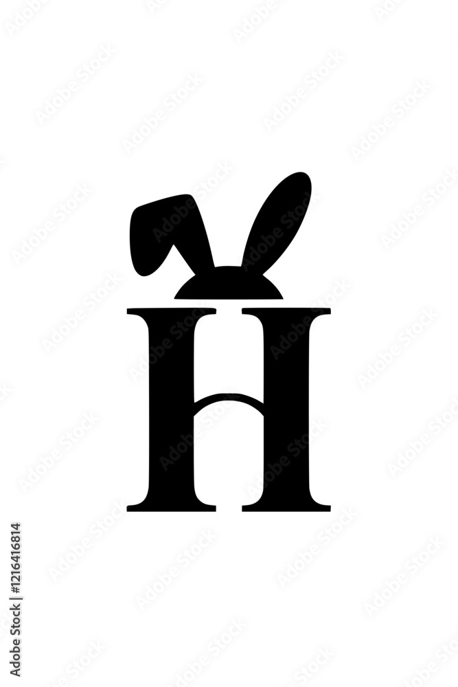 Letter H with bunny ears design, Creative black letter H with playful rabbit ears on a white background, combining modern typography with a fun and whimsical style.  
  
