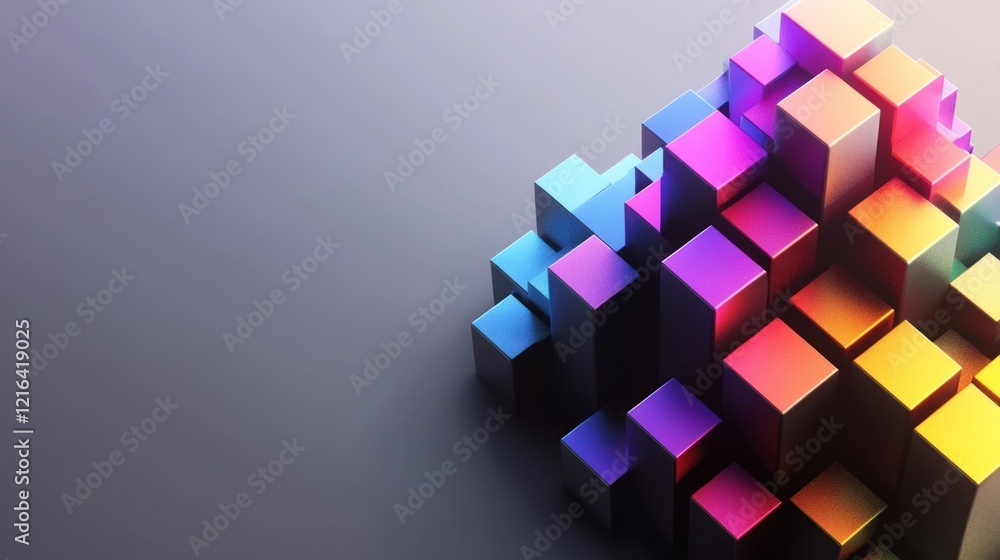 Rainbow Colored Cubes Abstract 3D Render Modern Design Rainbow Colored Cubes Abstract 3D Render Modern Design